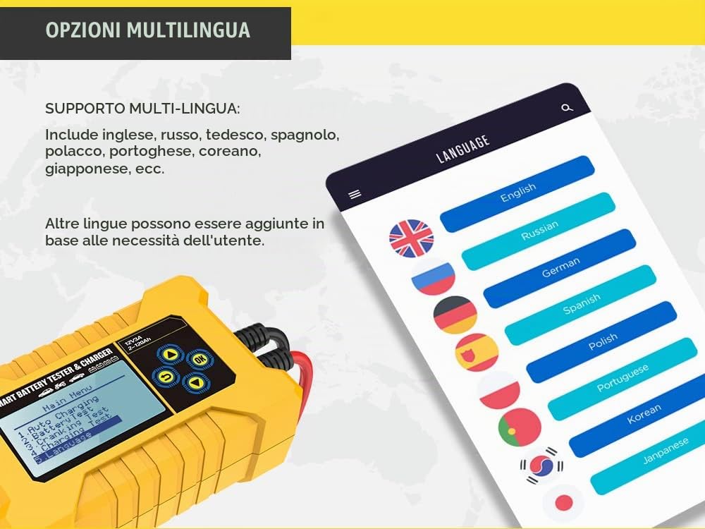 Tester di batteria intelligente per auto e caricabatterie per auto, analizzatore di tester di batteria automobilistica, CCA2400 di banca di alimentazione per auto per veicoli 12V