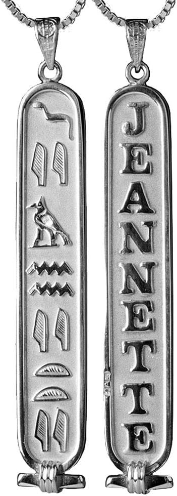 Made in Egypt - Personalized Sterling Silver Cartouche Necklace Bundle - 2-Sided Solid Style Pendant and 18" Chain - Translate any letters into Hieroglyphs - Handmade in Egypt - Discoveries Egyptian Imports