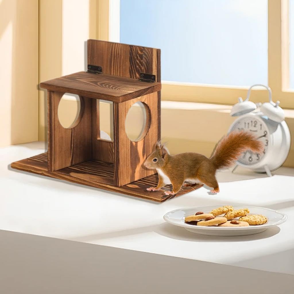 Squirrel Feeder Multifunctional Squirrel Feeding Table Sturdy Easy Filling Wood Ornament Squirrel Feeder Box for Backyard