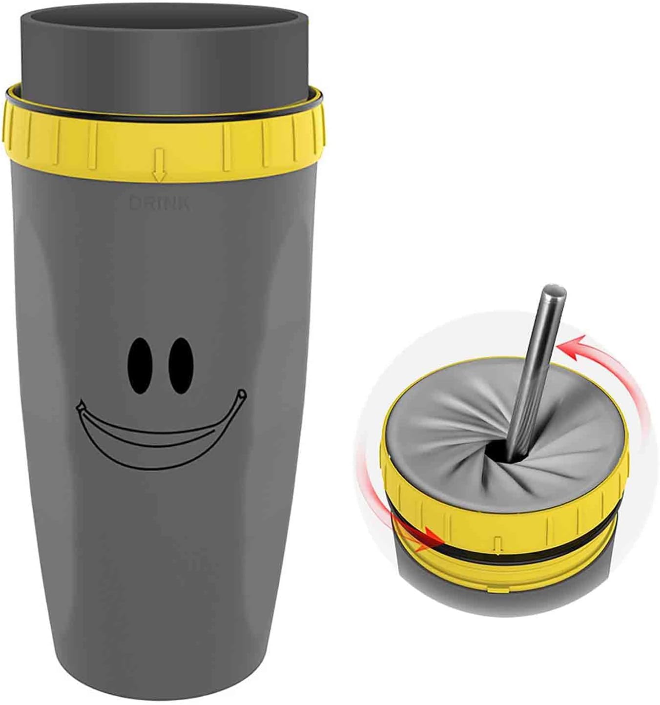 Twizz Cup 11oz, Twizz Travel Mug with Straw 300ml, Twizz Coffee Cup, Twist cup Insulated Cups Unique Twist Leak-Proof Design with Straw Double Silicone (Gray,Smile Face)