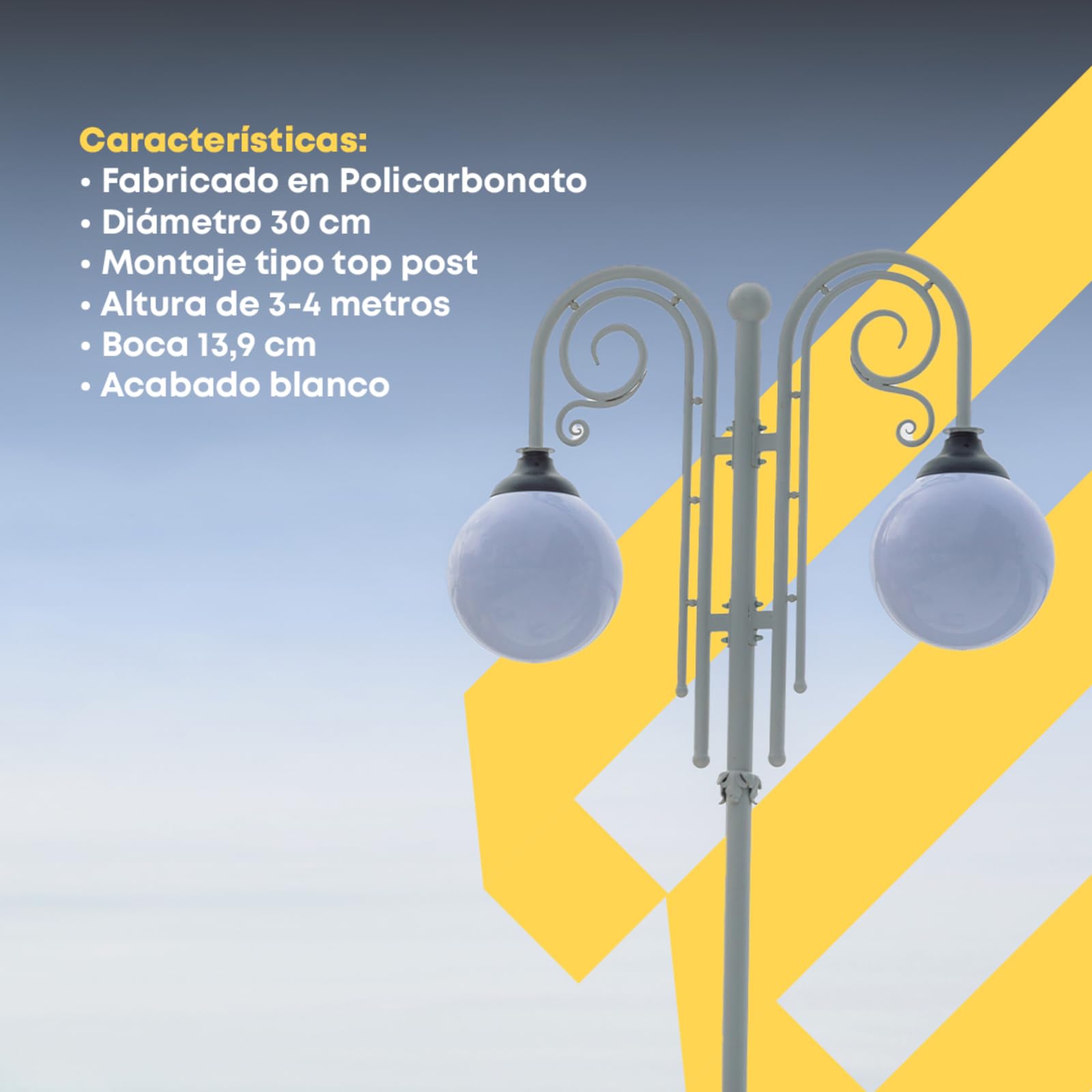 Bola Farola Exterior - Recambio tipo Globo - Alumbrado Público - Policarbonato Blanco - Medidas: Ø 30 cm - Graipa Bayoneta: 13,9 cm