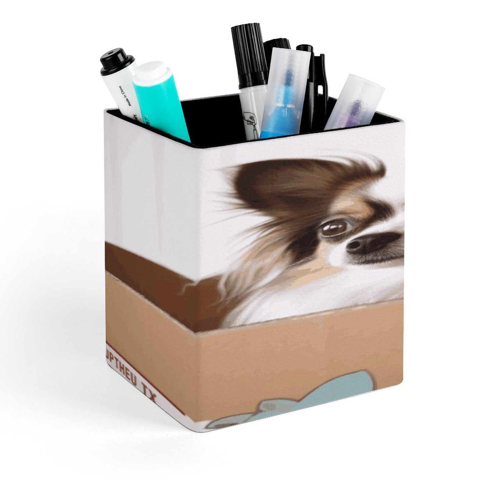 MUSM Papillon in The Box Pen Holder Square PU Leather Desktop Organizer And Makeup Brush Holder Storage Box Modern Design Stationery Organizer for Office Desk Accessory