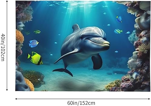 Miniatura 2 de Dwrepo Tapiz con estampado de delfines del mundo subacuático, gran moda, para colgar en la pared, decoración divertida del hogar para dormitorio,