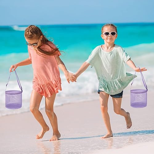 Miniatura 7 de ikasus Bolsa de playa de malla para niños, bolsa de recolección de conchas plegable grande para niños, bolsa de almacenamiento de juguetes para