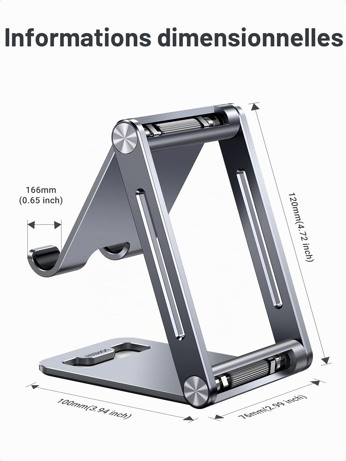 UGREEN Support Téléphone Bureau en Aluminium Stand Smartphone Pliable Ajustable Compatible avec iPhone 16 Plus Pro Max 15 14 13 12 11 Galaxy S24 Ultra S23 S22 Pixel 8 7a 6a (Gris)