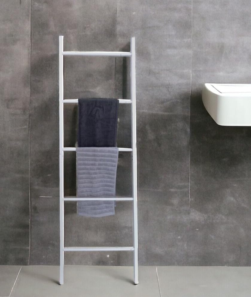 Fizporium 5 Rungs Hooks Tall Wooden Blanket Towel Ladder for Stylish ...