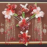 Chinese Costume Phoenix Coronet Red Flower Making Liquid Hanfu Wedding Hair Accessories Suit Female 12