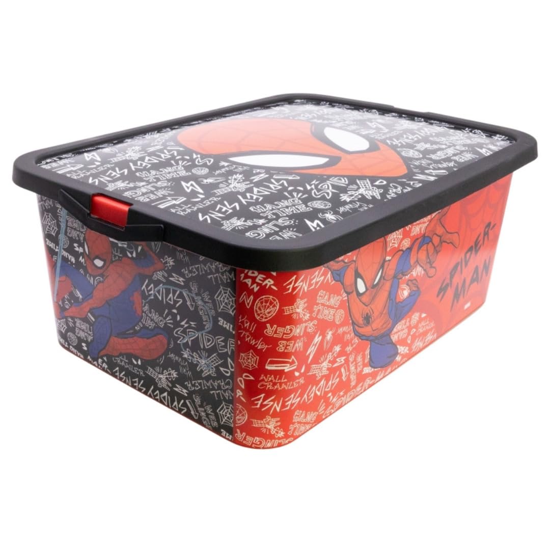 Stor Spiderman 13L Storage Box Toy Organiser Secure Lid Plastic Storage