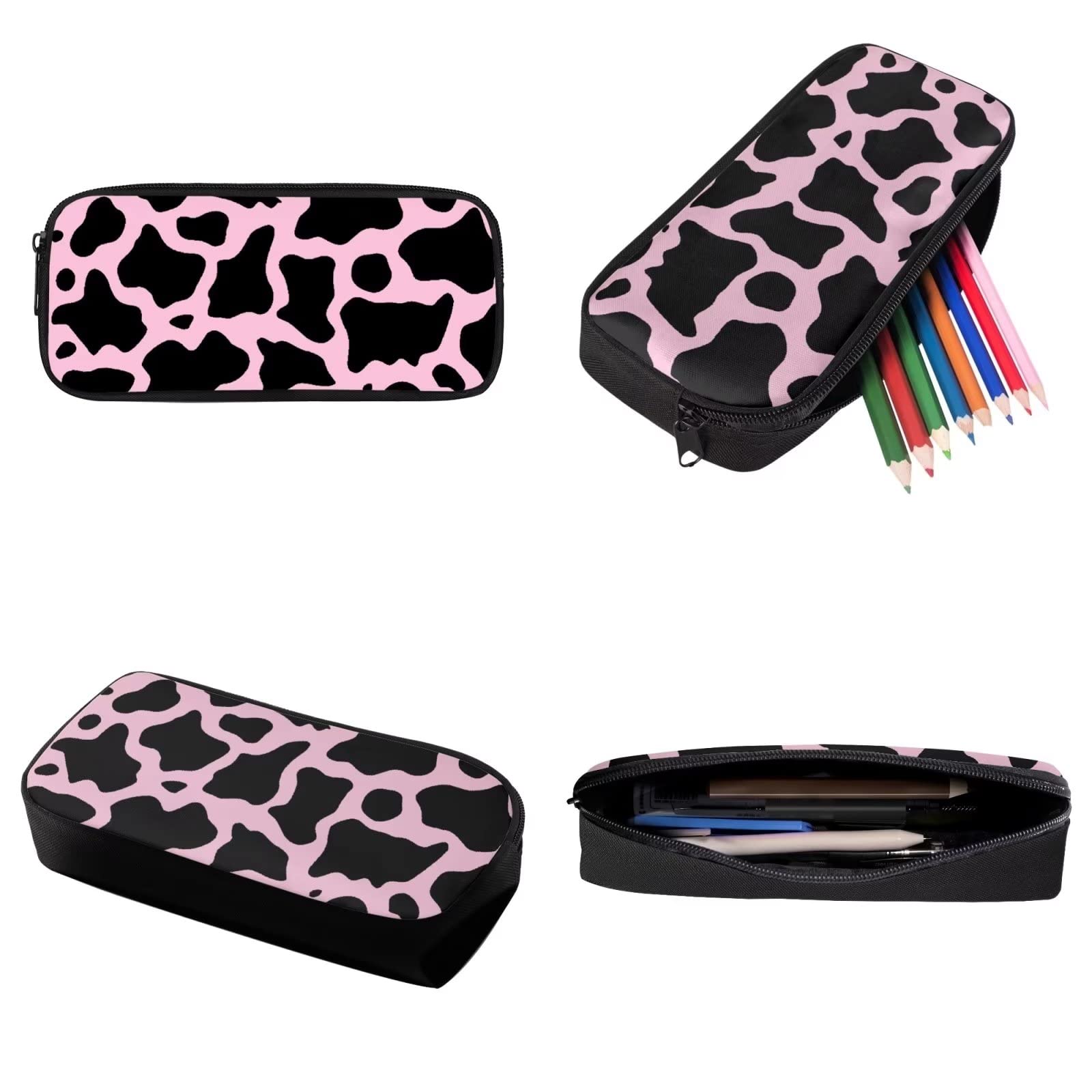 Poceacles Schultasche und Lunchbox-Set für Teenager, Jungen, Grundschule, Büchertasche, Federmäppchen für Grundschulkinder, Kuhflecken, Einheitsgröße
