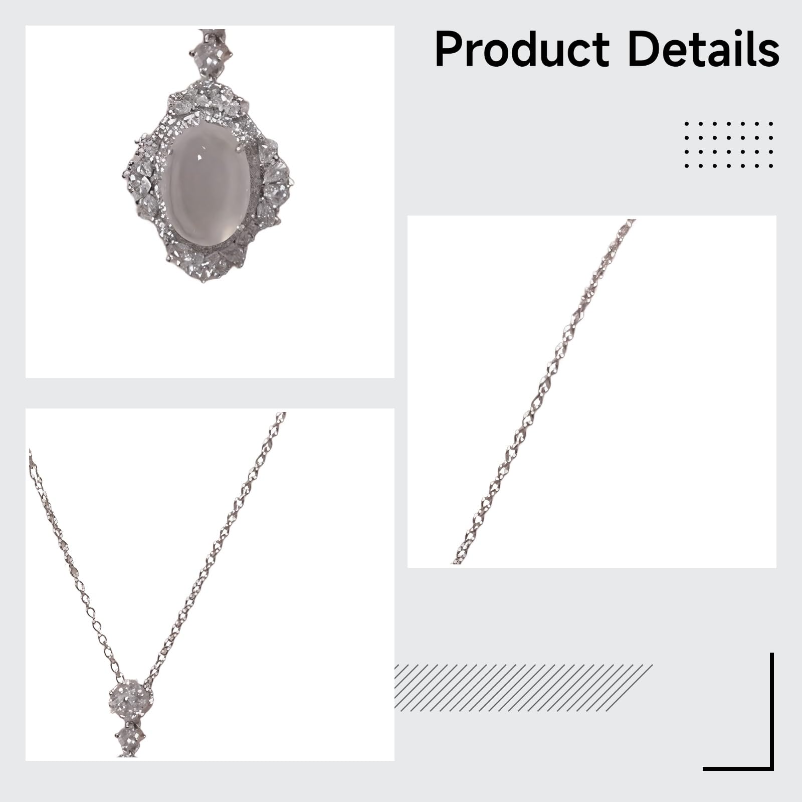 Generisch S925-Silber-Anhänger-Halskette für Damen, Mondstein mit Diamantakzenten, zarter Schmuck, verstellbare Kette 15,4 + 2 Zoll, elegante Geschenkbox inklusive