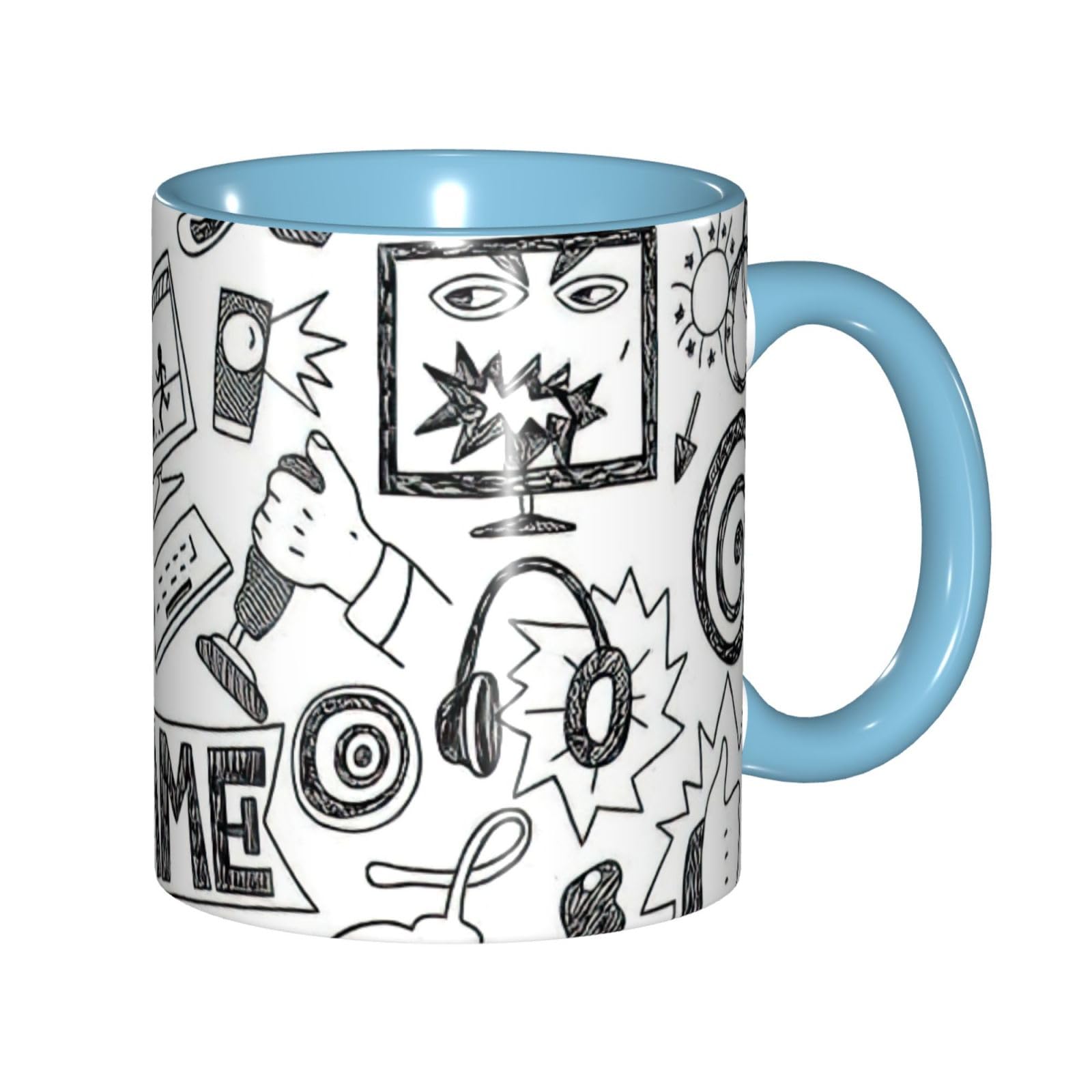 Tasses à café en céramique 325 ml style dessin de jeu avec coffret
