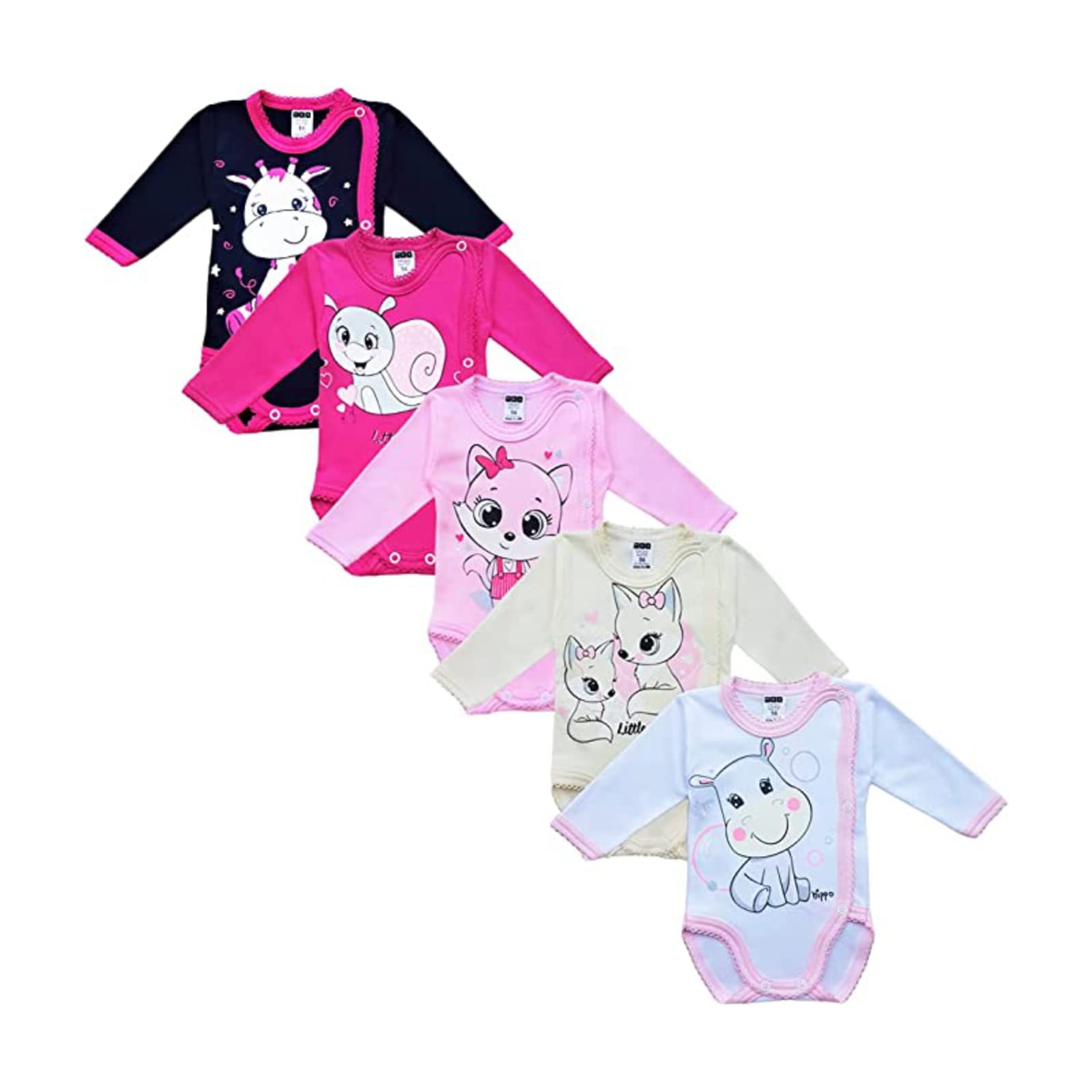 MEA BABY Body per neonati a manica lunga con stampa | 100% cotone | Body per bambine e bambini | Vari colori e stampe divertenti | Multipack da 5 pezzi