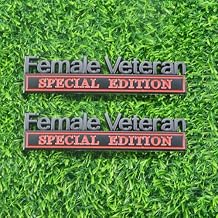 2 Pcs Female Veteran Special Edition Emblems 3D Metal Letters Fender Side Bumper Badge Exterior Women Stickers, Military Decals Fit for Vehicle, Truck, SUV, Door Decoration Black Red