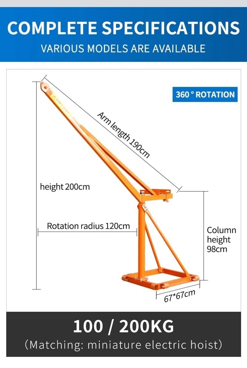 Elektro-Seilzug Hebekran um 360 Grad drehbar, 200 kg, kleiner Mini-Motorkran für den Außenbereich, Affe(220V 12M 100KG)
