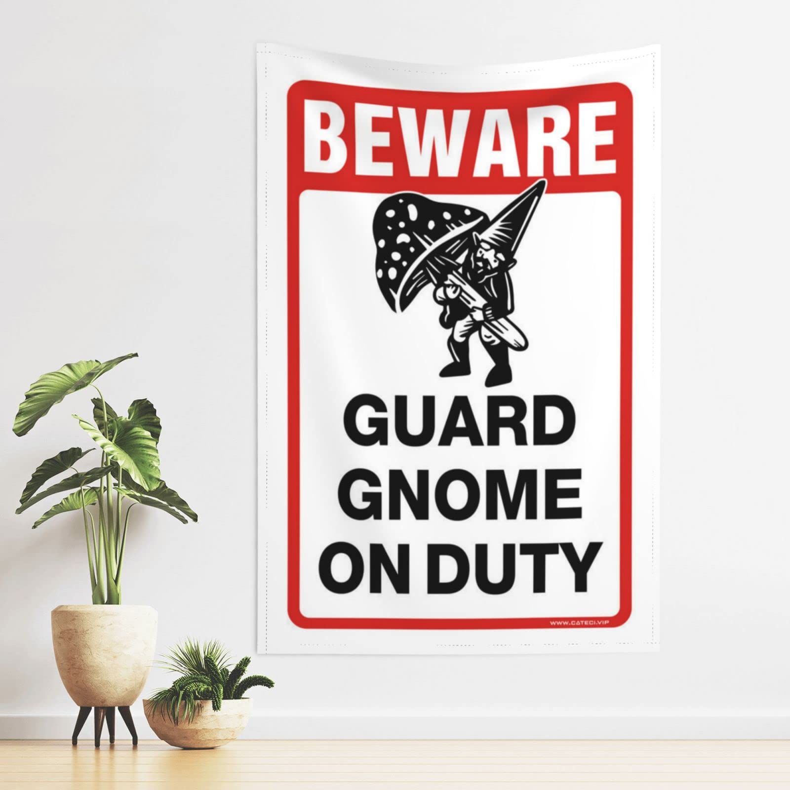 Pravoxi One Color Man Cave Bar Beware! Guard Gnome On Duty Tapestry Funny Home Decor Home Bar Decor(75X100cm)
