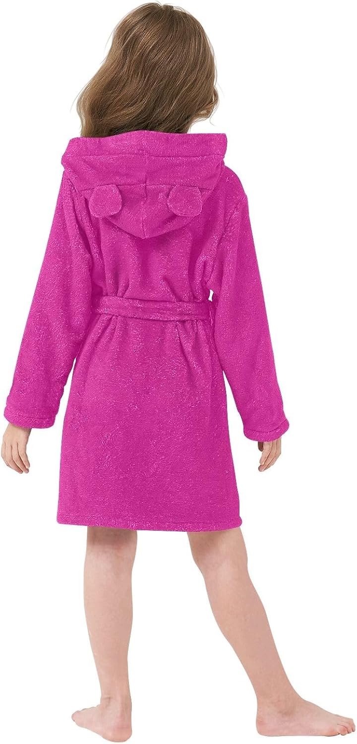 ODAWA Ruby Kids Bathrobe, Plush Soft Hooded Towel Robe for Boys Girls, Quick Dry Bath Wrap with Pockets