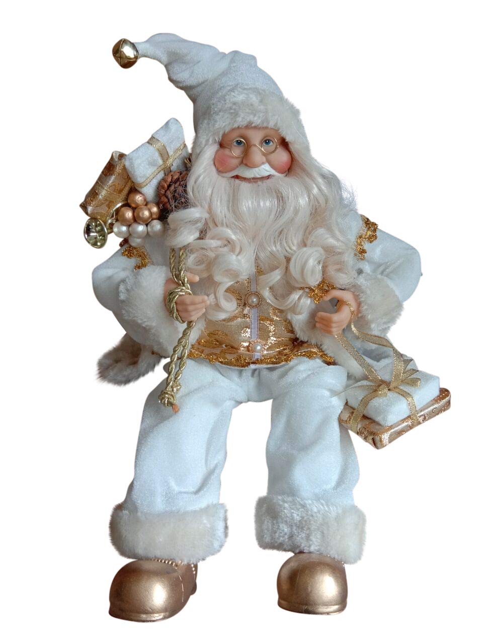 Garden Market Place White 45Cms Tall Sitting Father Christmas Figure With Presents - Santa Style
