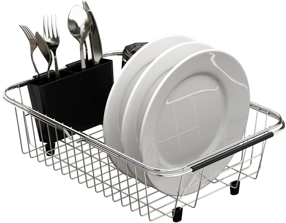TESOT Adjustable Over Sink Dish Rack Stainless Steel Dish