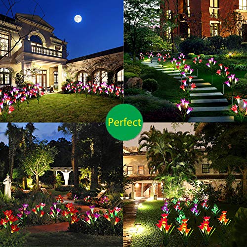 Outdoor Solar Figurine Lights - Hummingbird Butterfly Dragonfly Combination Solar Path Light, Multi-Color Changing Solar Powered Decorative Landscape Lighting For Outdoor Path,Yard,Lawn, Patio(Lily) #TOP1