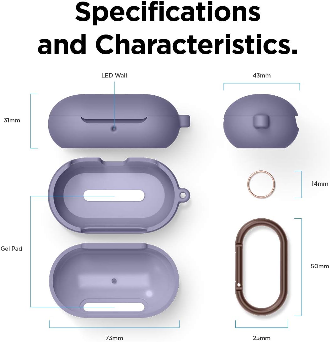 elago Silicone Case for Samsung Galaxy Buds Plus (2020) / Galaxy Buds (2019) - Lavender Grey, Full Body Protection, Adhesive Gel Pad
