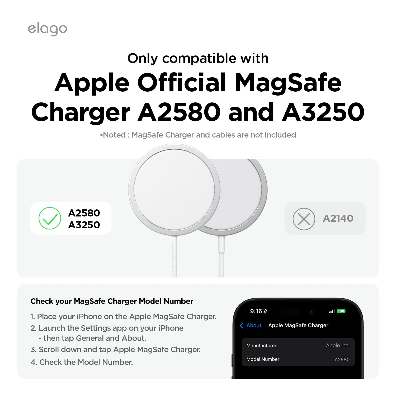 elago MagSafe Cover Compatible with MagSafe Charger A2580, A3250 - Slim Fit, Fast Charging with Cover, Reduced Yellowing, Protection Case