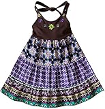 Good Lad Little Girls 2T-6X Brown/Purple Tier Floral Print Cotton Halter Dress (2T, Brown)