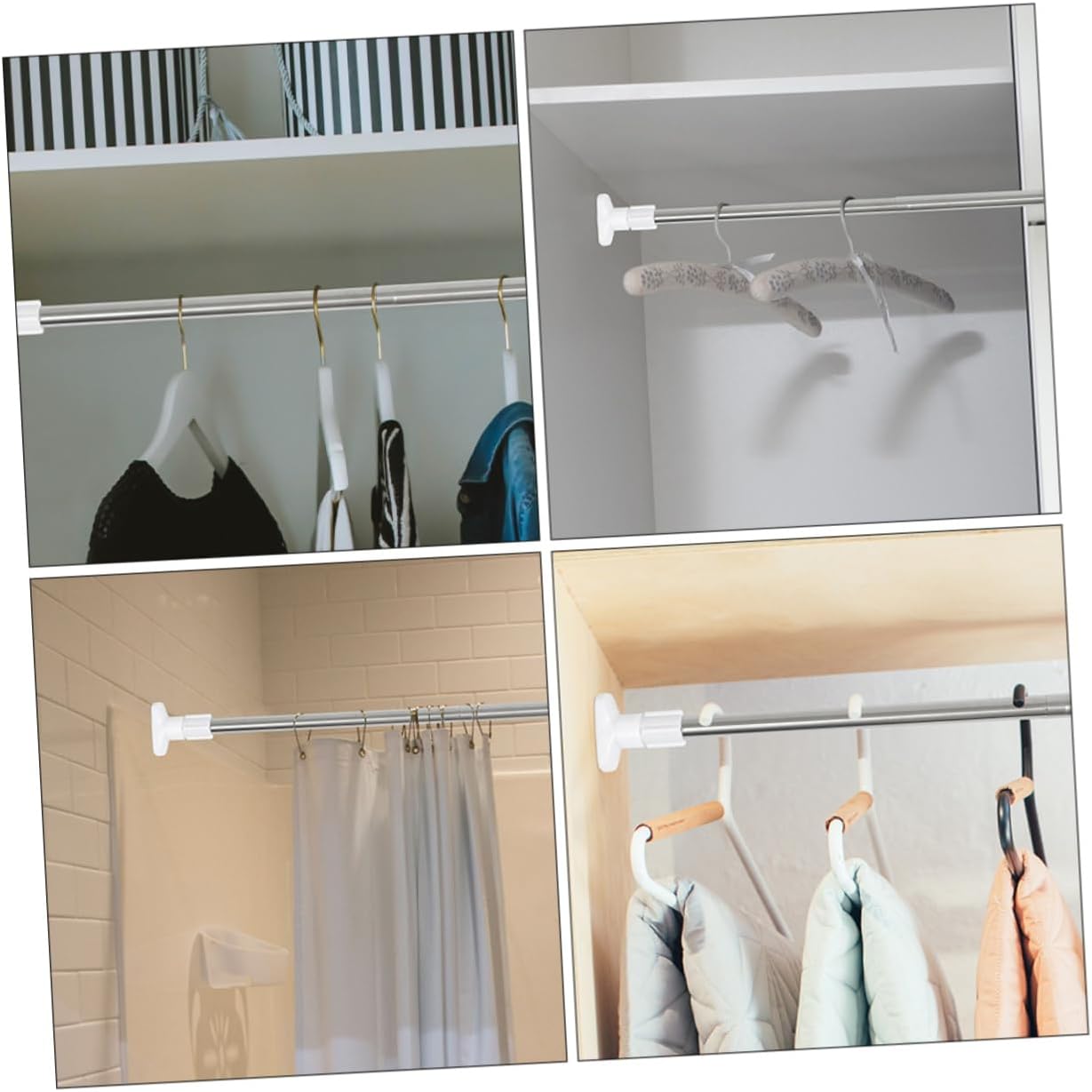 Ciieeo Adjustable Free Punching Telescopic Shower Curtain Rod No Drilling Tension Pole for Bathroom Clothes Drying Multi-Purpose Use Space Saving Easy Installation