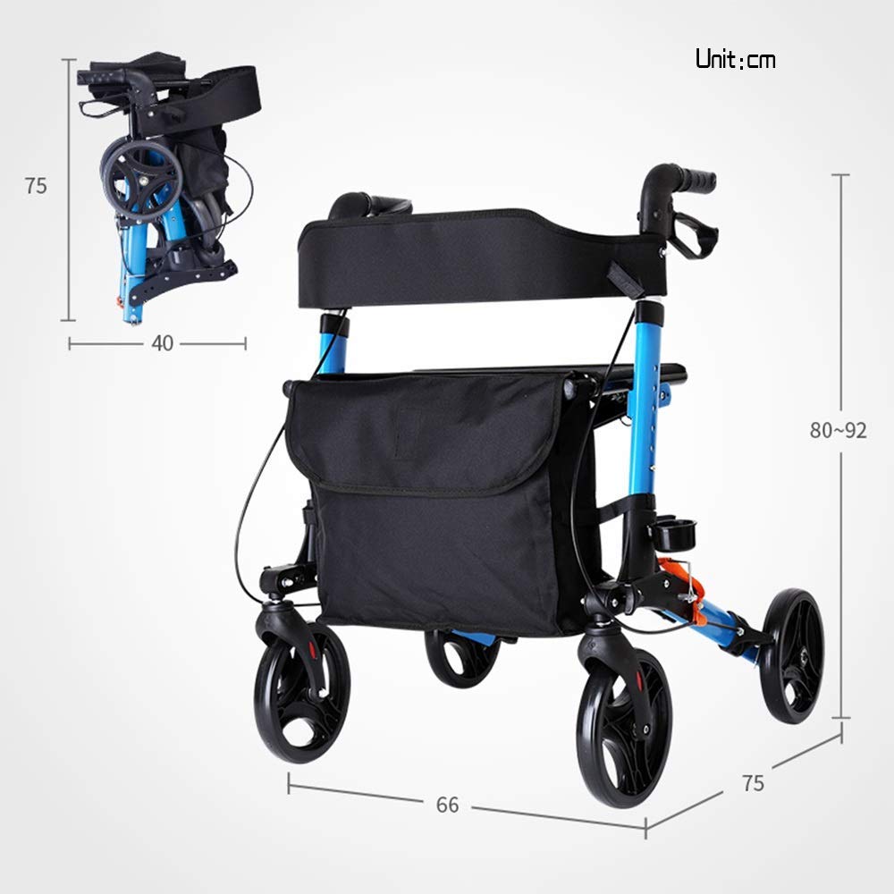 Składany Chodzik Typu Rollator Chodziki Typu Rollator Chodzik Typu Rollator Składany Chodzik Typu Rollator, 4 Koła, Medyczny Chodzik Z Siedziskiem I Torbami Do Przechowywania, Pomoc W Poruszaniu Się