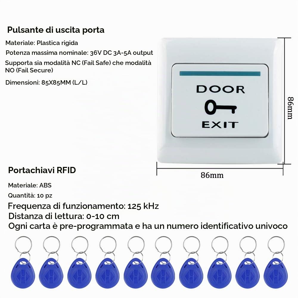 IP68 Kit del Sistema di Controllo di Accesso Della Porta Impermeabile Tastiera RFID Metallo 125KHz WG26 + Serratura Magnetica Elettrica 180KG + Schede Chiave 10PCS