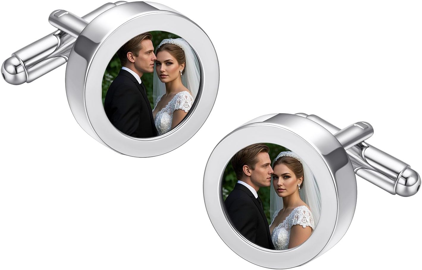 Silver DIY Photo Cufflinks for Men Personalized Cuffs