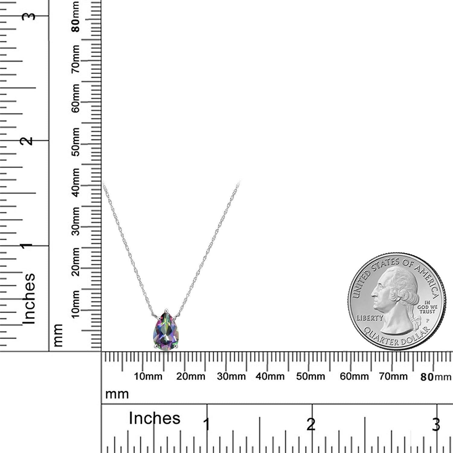 Gem Stone King 14K White Gold Green Mystic Topaz Pendant Necklace for Women | 2.52 Cttw | Gemstone November Birthstone | Pear Shape 10X7MM | With 18 Inch Chain - Image 6