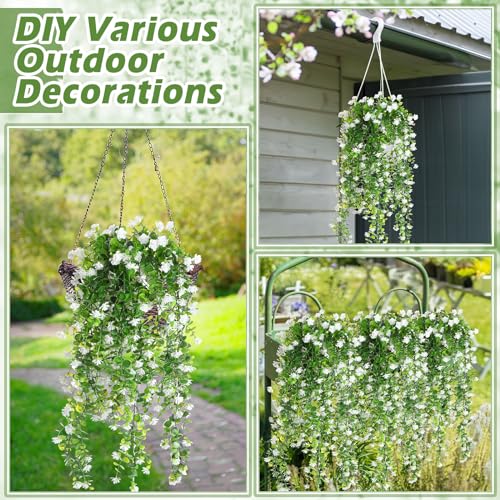 Hotop 6 Pcs Ferns Artificial Hanging Plants Vine Hanging Fake Plants Faux Ferns Indoor Outdoor Ivy Wall Decor Greenery Vine with Flower for Room Wedding Fall Decoration(White) by Hotop - Image 4