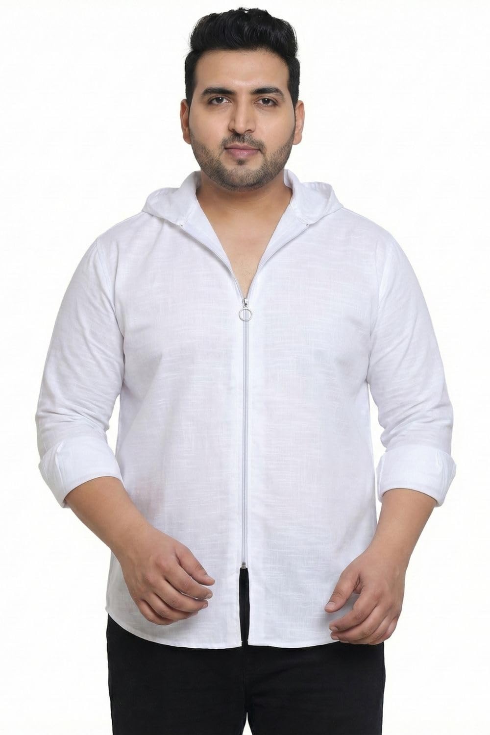 mculine Men's Plus Size Solid White Causal Hoodies Shirt with Zip Closure | Pure Cotton Fabric | Comfortable & Regular Fit-picture-58