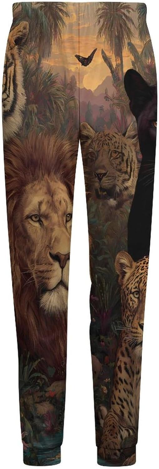 Wild Animal Lion Tiger Leopard Print Mens Pajama Pants Soft Lounge Pants Pj Bottoms with Pockets