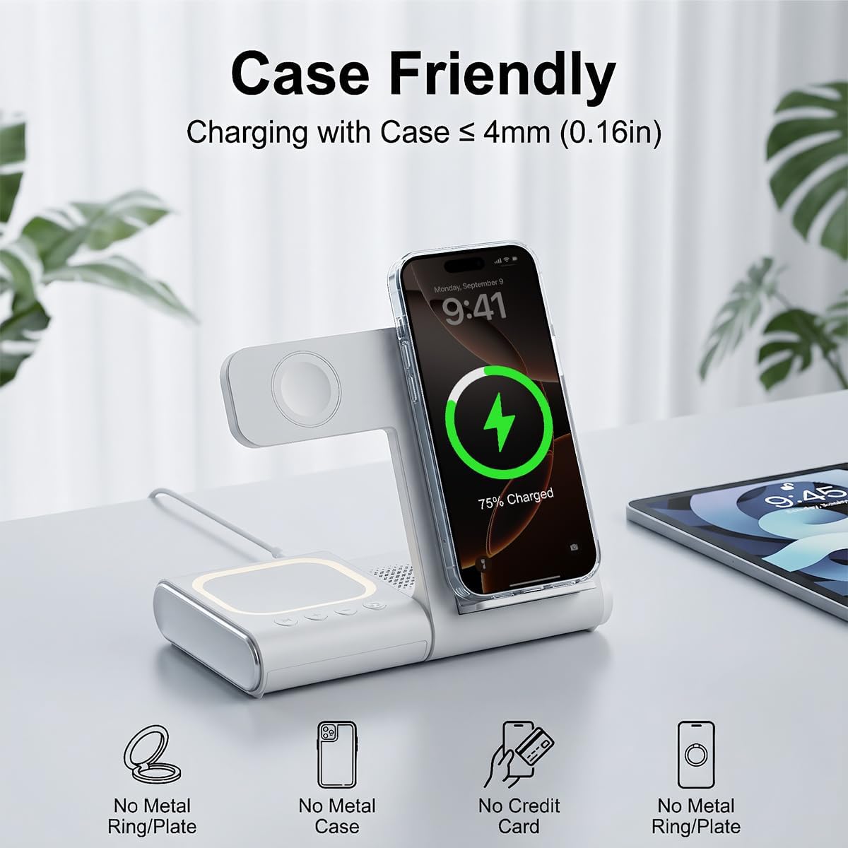 BLKE 3 in 1 Wireless Charging Station with Bluetooth Speaker & Night Light, 33W Foldable Fast Charger Stand for iPhone 17/16/15/14/13/12, Apple Watch, AirPods Pro, Samsung