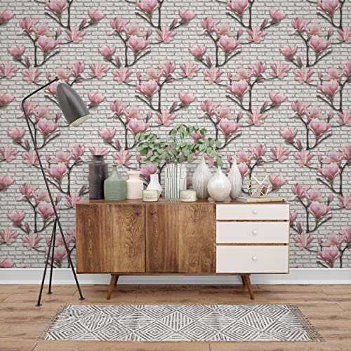 Image of DWELLSINDIA Flowers in Brick Wall Background Self Adhesive Peel and Stick PVC Wallpaper Waterproof, Scratch Resistant, Laminated (41x244 cm, Multicolor, Matt)