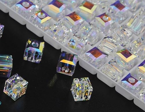 Miniatura 3 de 50 cuentas de cristal Adabele Austrian de 0.157 in (0.16 pulgadas) pequeñas facetadas sueltas cubo, transparentes AB compatibles con Swarovski para