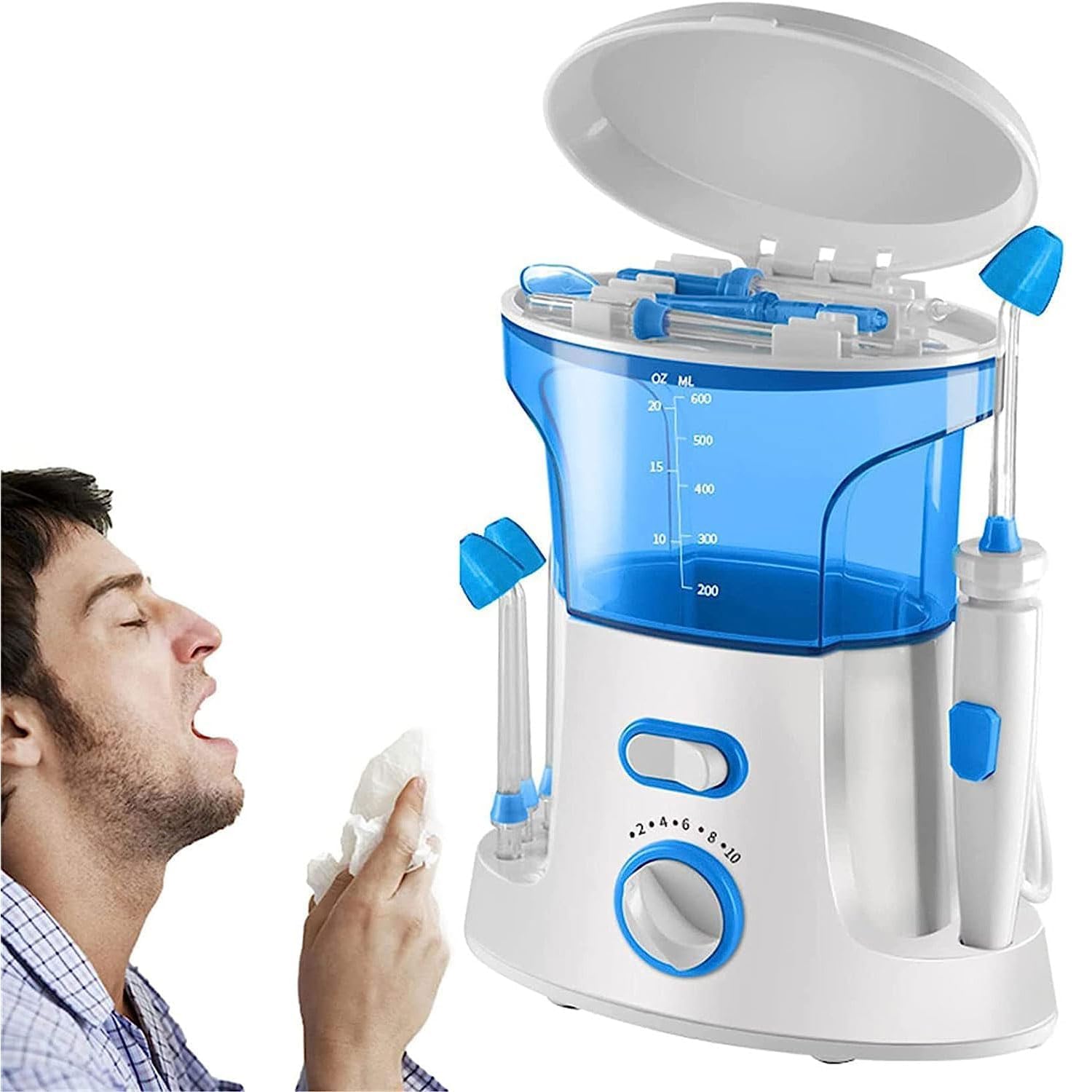 Detergente elettrico per l'igiene nasale, soluzione per l'igiene nasale con 10 modalità di pressione e ugello rotante a 360°, sistema di irrigazione pulsante, per adulti e bambini