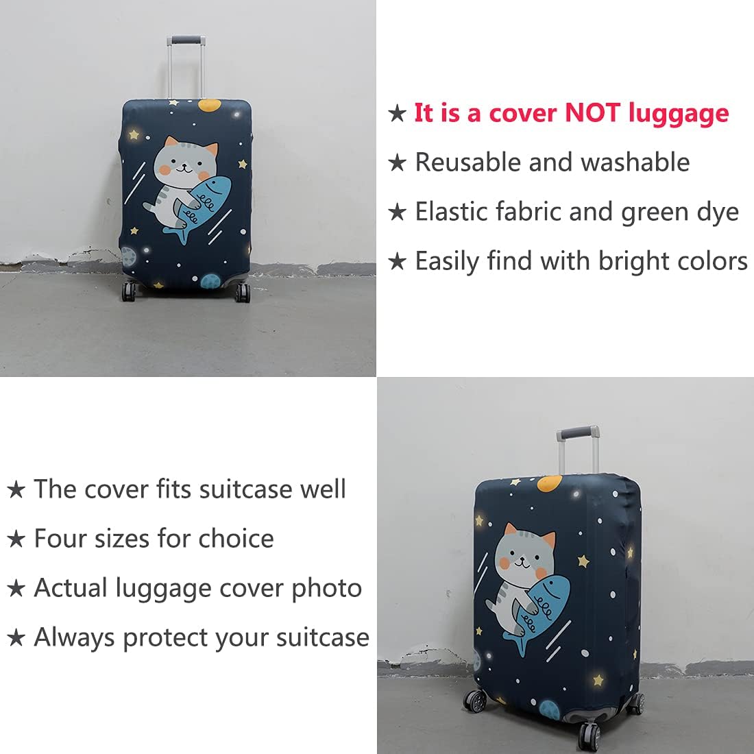 TRAVEL KIN Thickened Luggage Cover 18/24/28/32 Inch Suitcase Spandex Protective Cover (XL(29inches-32inchesluggage), Kitten)