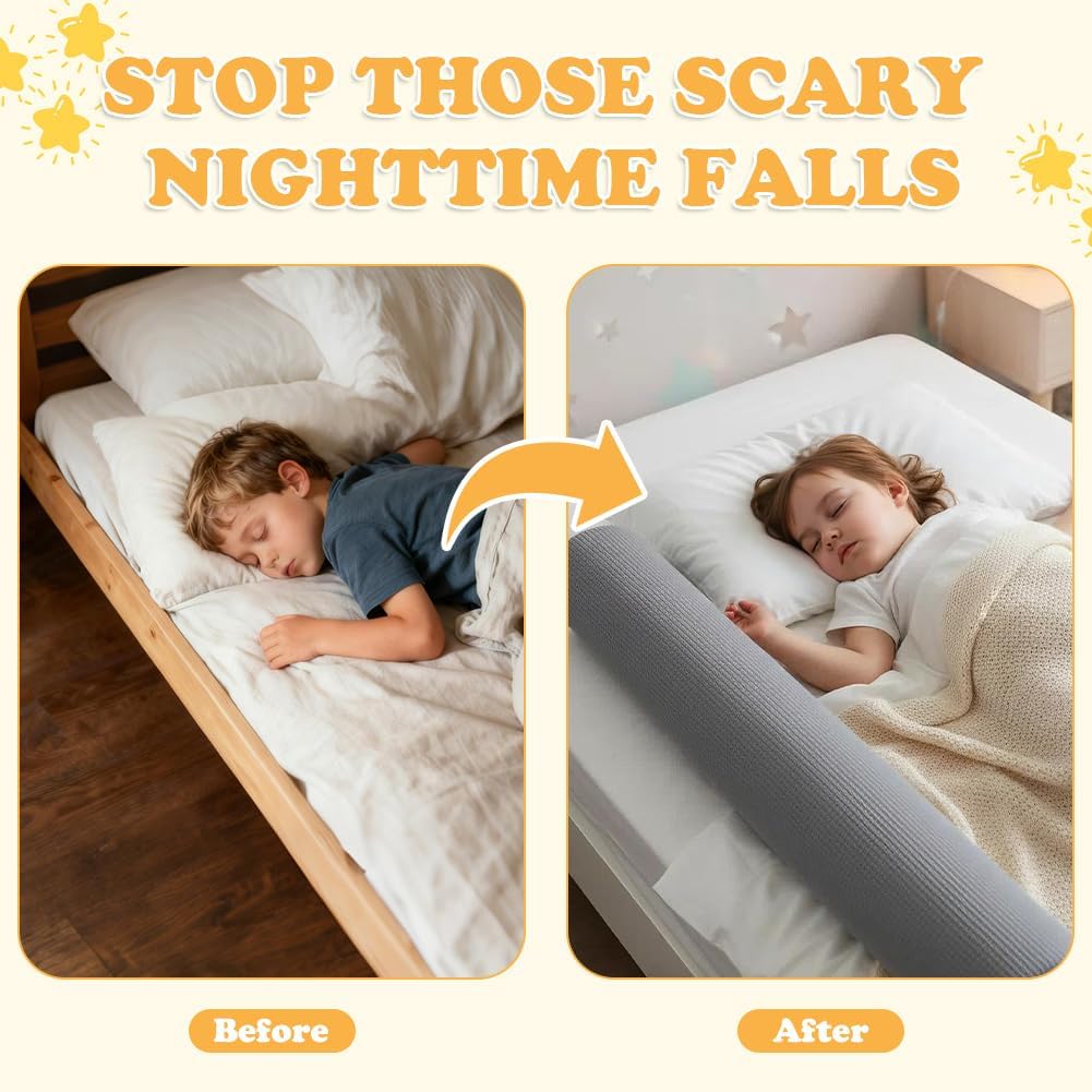 DUJUIKE Barrera De Seguridad para Cama Infantil, Protector De Espuma, Barandilla Portátil para Bebés Y Ancianos, Ligera Parachoques De Cama, Protección contra Caídas (Gris Claro, 1-Pack (150cm))