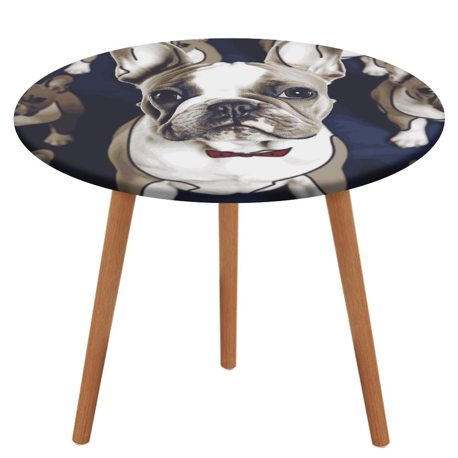 Nappe ronde élastique bouledogue français imperméable pour table à manger et pique-nique