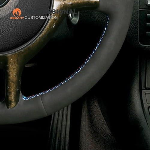 Miniatura 4 de MEWANT Cubierta de volante de gamuza negra cosida a mano para BMW Serie 3 E46 E46 X5 E53 DIY protector de dirección