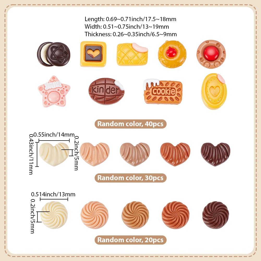 90Pcs Cookie Flatback Charms Mini Food Embellishments Resin Colorful Kawaii Chocolate Biscuit Candy Dessert Small Decoden Cabochons for Scrapbook Hair Clip Phone Case DIY Decor Accessories