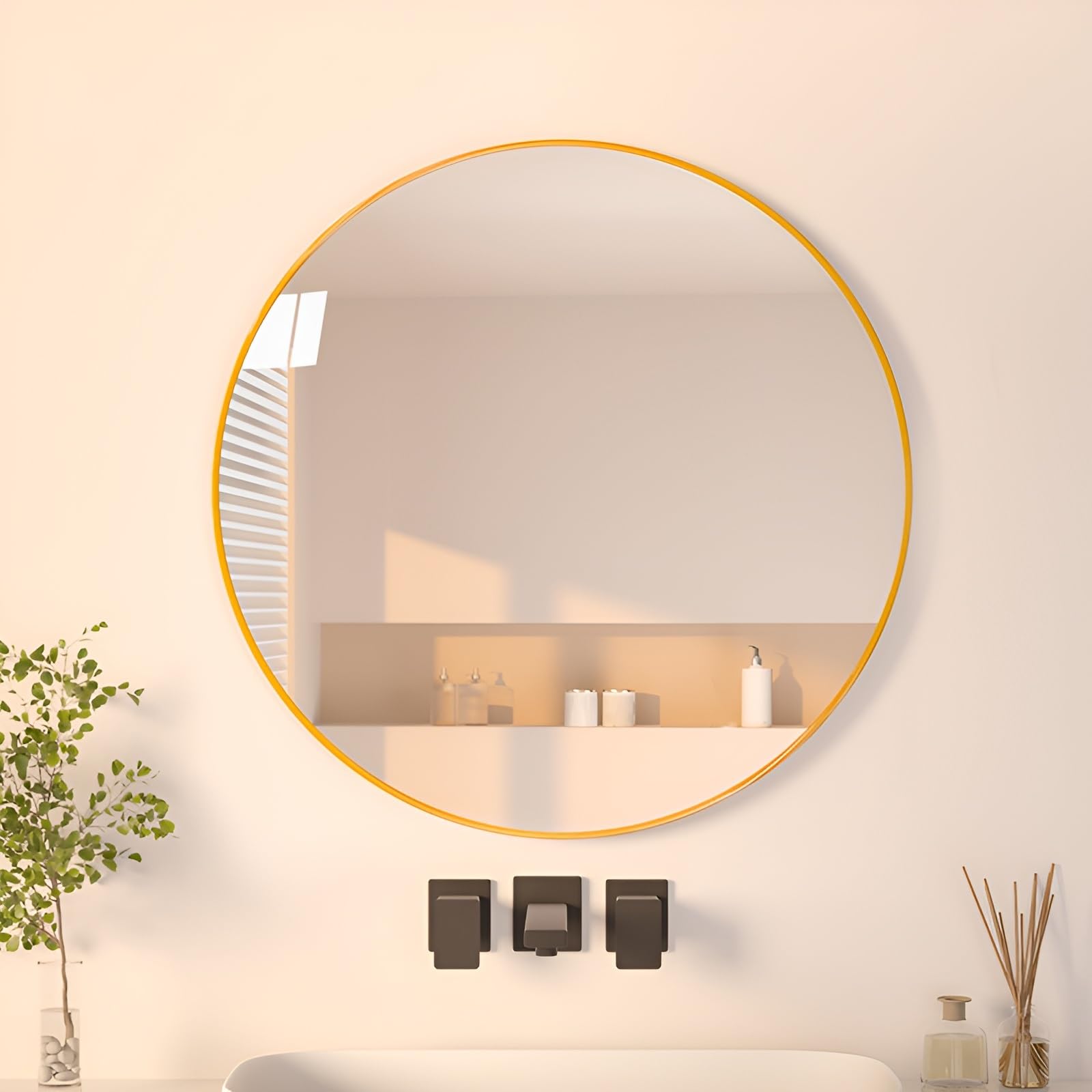 Miroir en verre HD avec cadre en aluminium doré élégant style contemporain