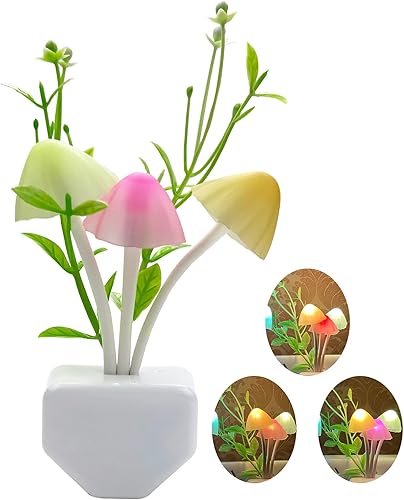 Miniatura 9 de Paquete de 2 luces LED nocturnas con sensor, cambio de color, lámpara de cama de sueño de hongos para niños y adultos, sensor de atardecer a A,