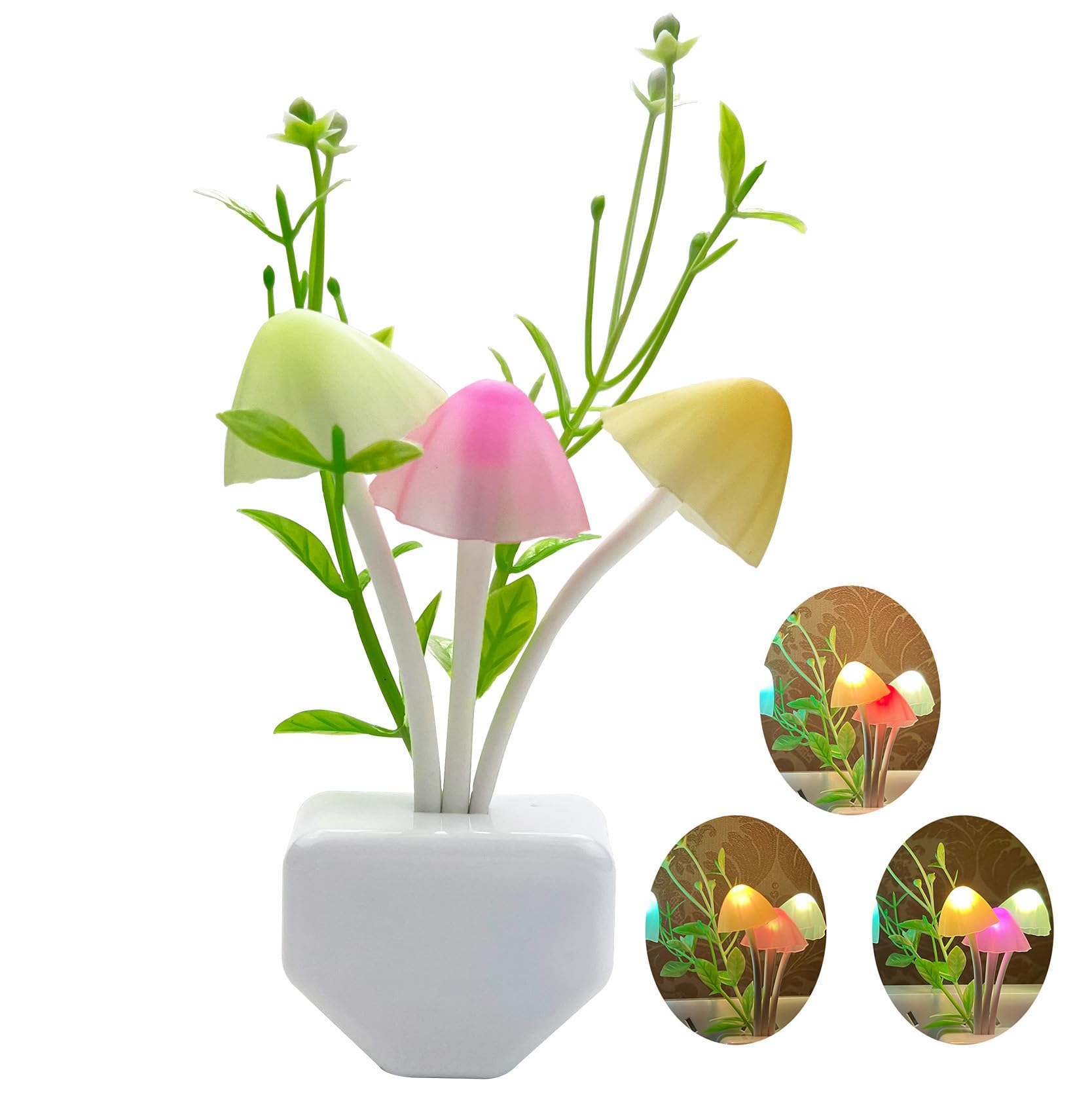 Sensor LED Mushroom Night Lights - Plug into Wall Plant Cute 7 Color Changing Dream Bed Lamp Energy