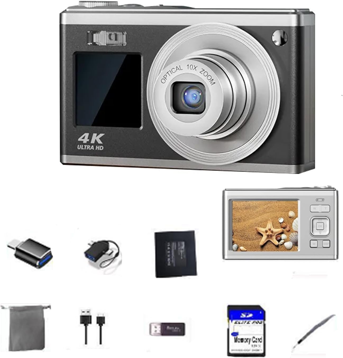 Cámara digital 60MP 4K con zoom óptico 10x y pantalla dual miniatura 1