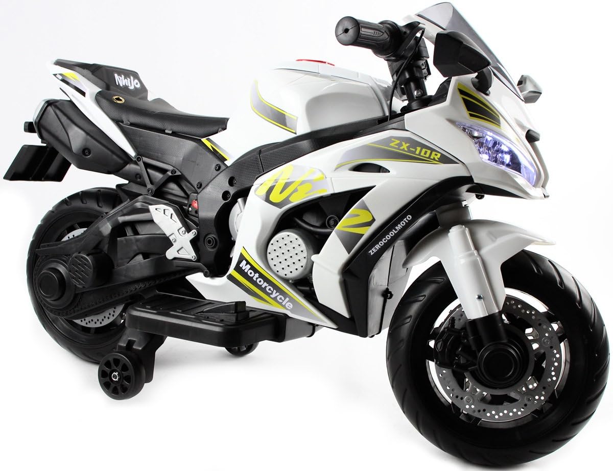 Playhouse Kinder Elektro Motorrad MBT, Ledersitz, Eva Räder, 12V 7ah Kinderauto Kinderfahrzeug (Weiß)
