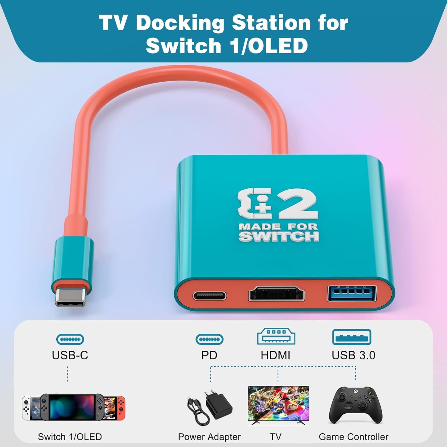 Tendak USB C na HDMI Adapter do przełącznika, 3 w 1 USB -C Hub z USB 3.0 PD Charge 4K Konwerter HDMI do przełącznika Nintendo/OLED