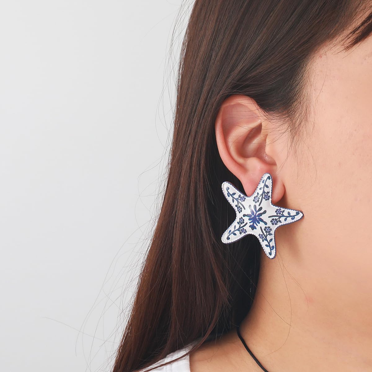Starfish Earrings Studs Blue White Starfish Earrings for Women Chunky Sea Star Stud Earring Dainty Beach Summer Jewelry - Image 2